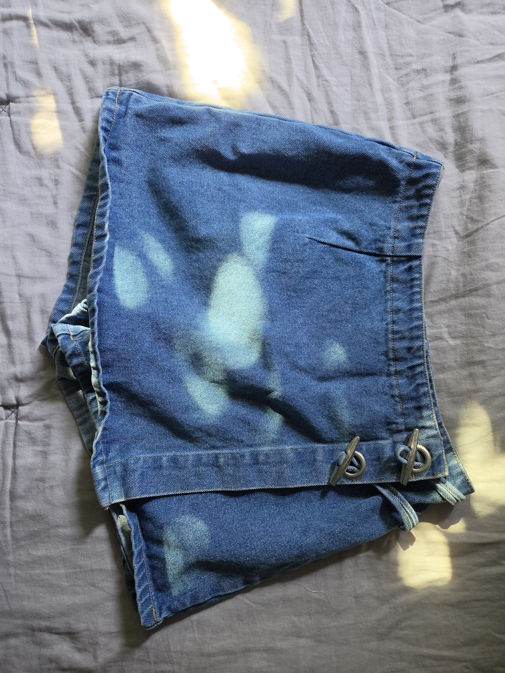 Blue Denim Mini Skort with Toggle Detail
